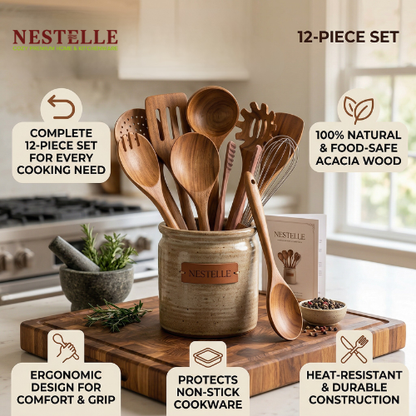Nestelle™ Natural Teak Wooden Utensil Set