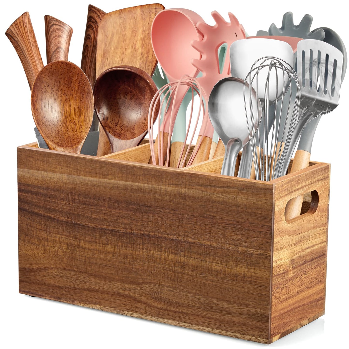 Natural Acacia Wood Utensil Holder & Spoon Rest