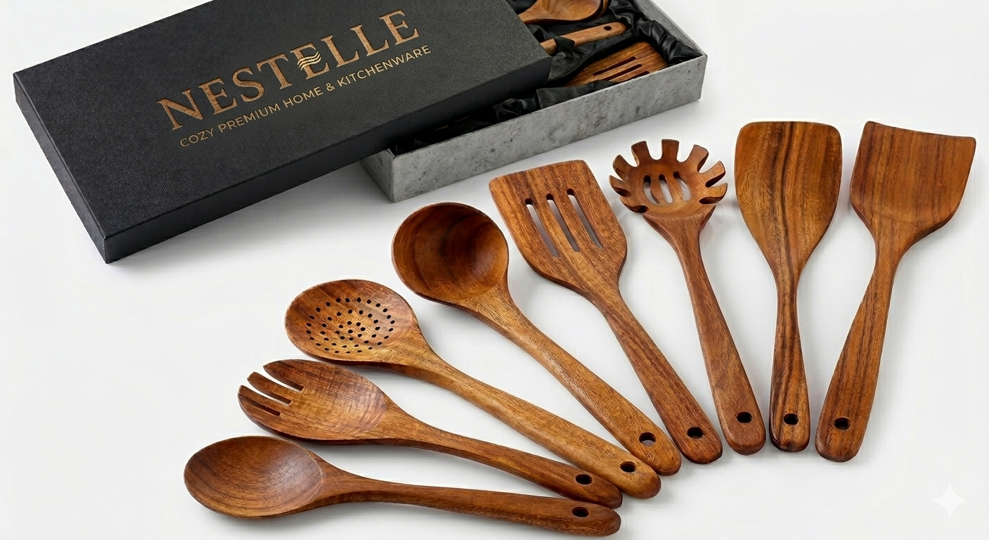 Nestelle™ Natural Teak Wooden Utensil Set