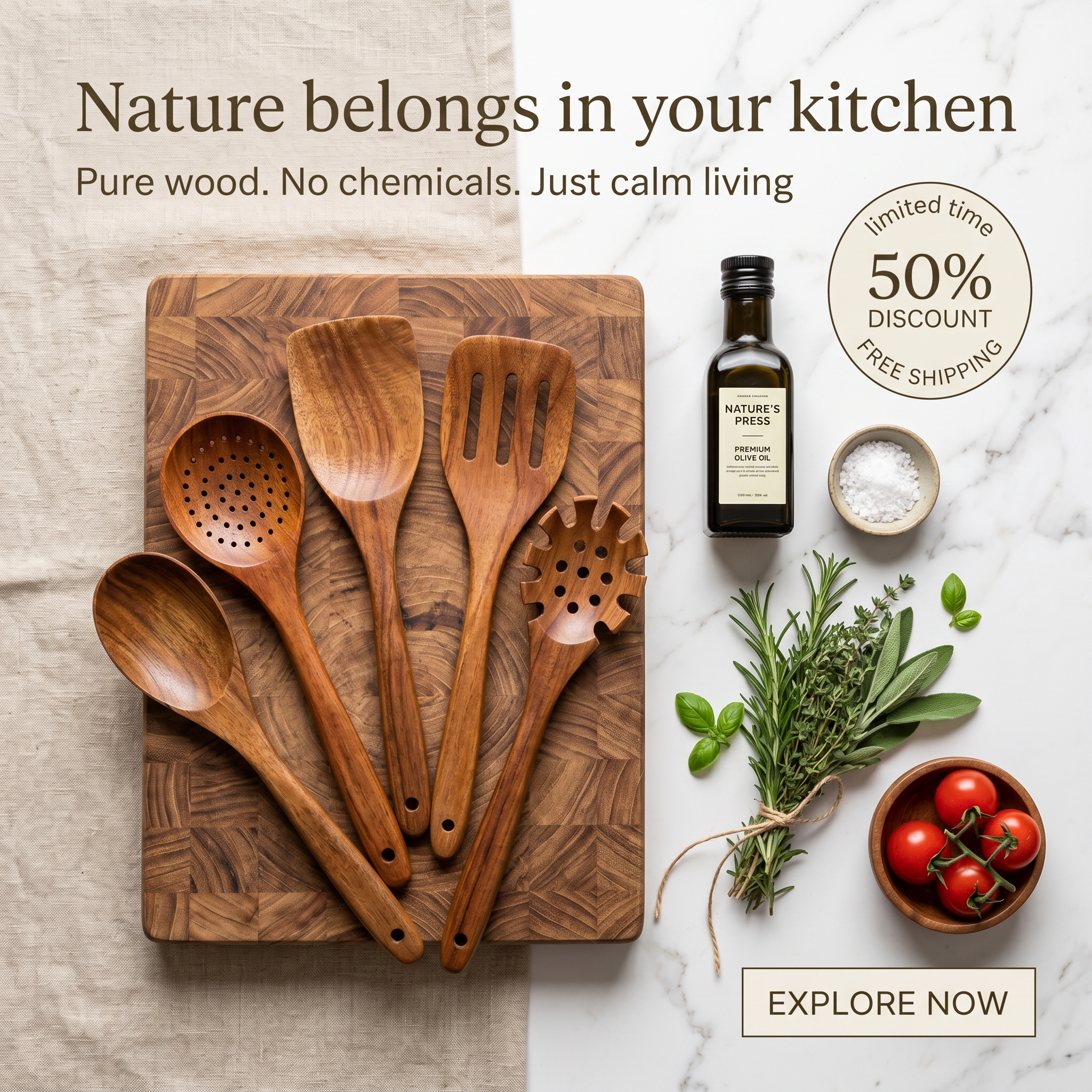 Nestelle™ Natural Teak Wooden Utensil Set