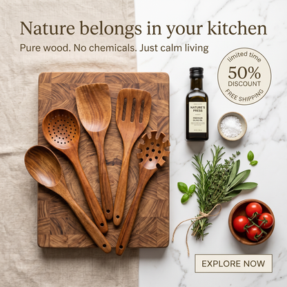 Nestelle™ Natural Teak Wooden Utensil Set