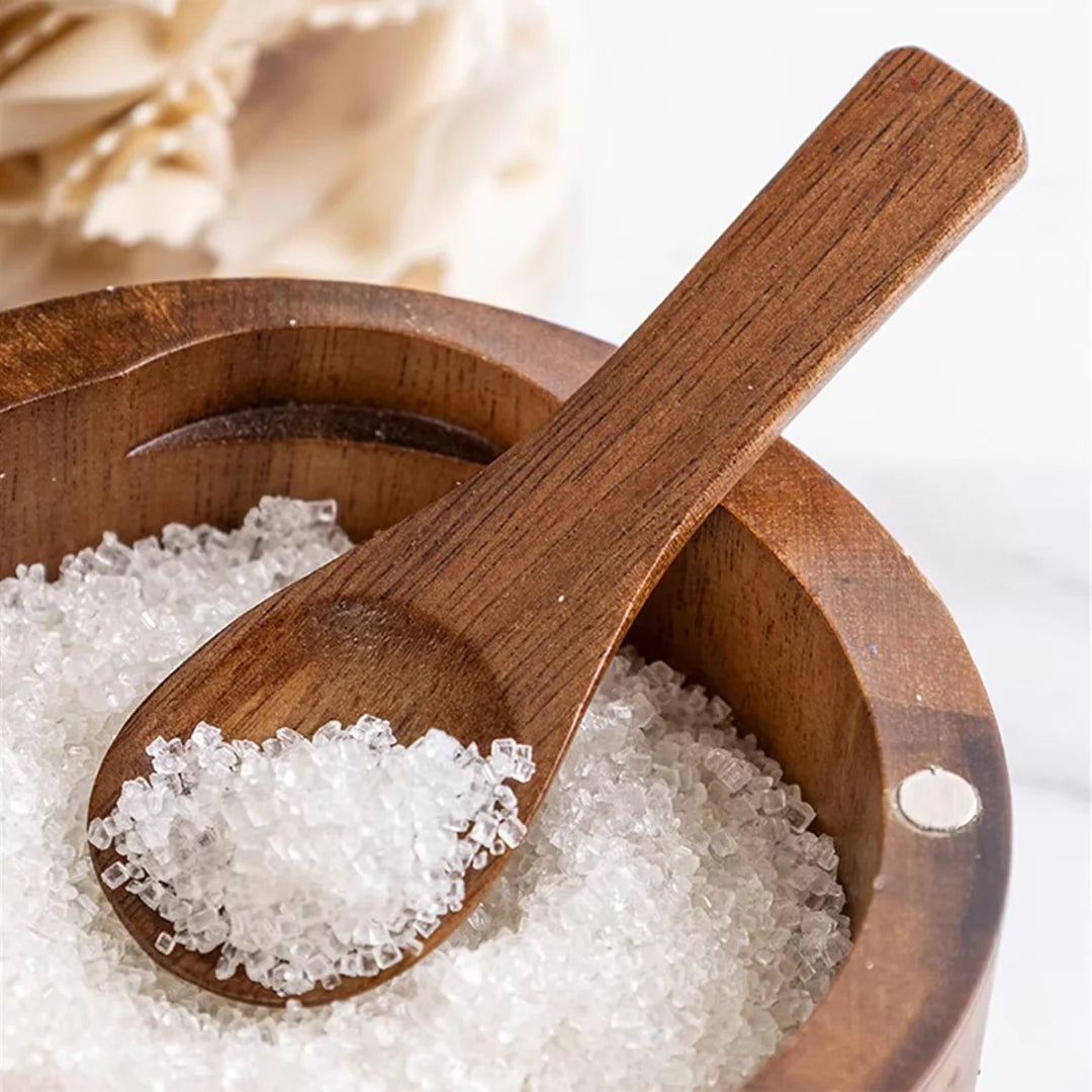 Nestelle™ Natural Acacia Wood Salt & Pepper Cellar + Spoon Included