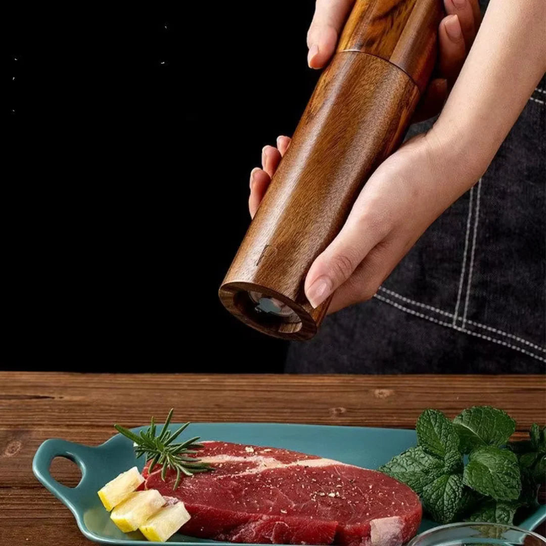 Nestelle™ Natural Acacia Wood Salt & Pepper Grinder + Base Included