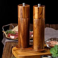 Nestelle™ Natural Acacia Wood Salt & Pepper Grinder + Base Included