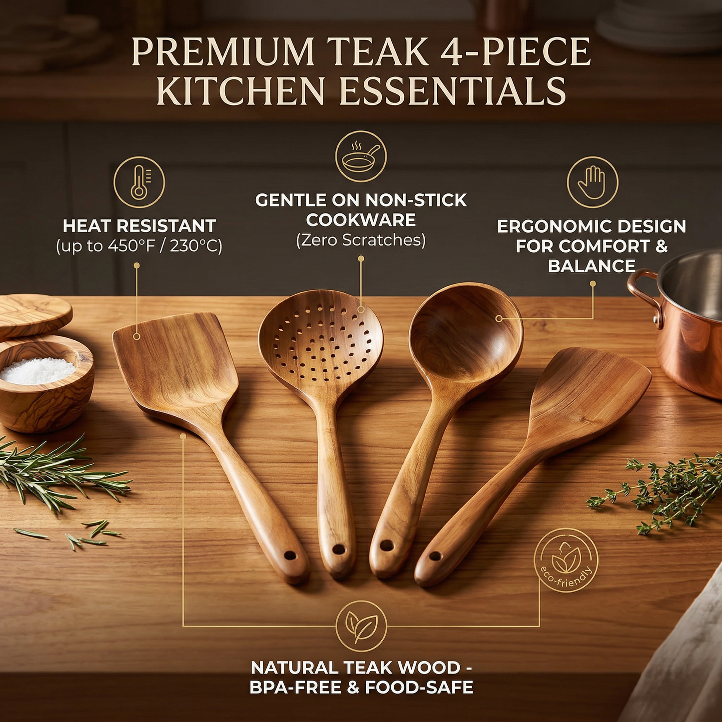 Nestelle™ Natural Teak Wooden Utensil Set