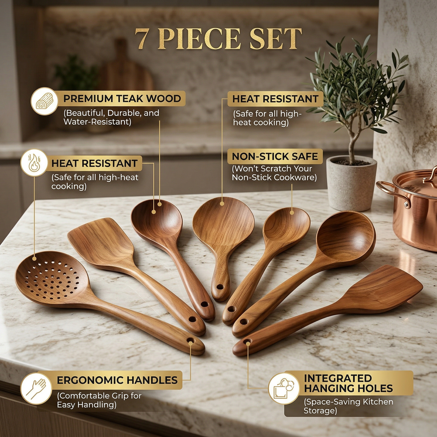 Nestelle™ Natural Teak Wooden Utensil Set